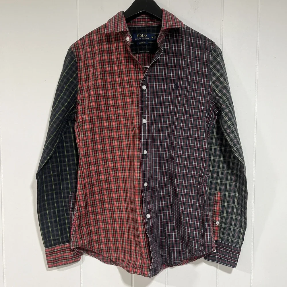 Mens Ralph lauren Polo Festive Long sleeve dress shirt M custom fit checks Red
